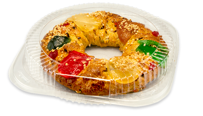 Bolo Rei "Pastel del Rei" de Navidad listo para consumo (Pastelería tradicional portuguesa)